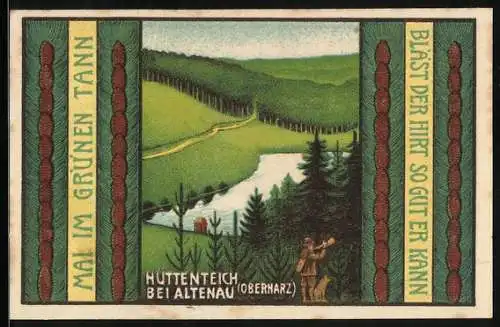 Notgeld Altenau a. Harz 1921, 75 Pfennig, Jägersmann am Hüttenteich
