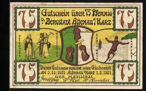 Notgeld Altenau a. Harz 1921, 75 Pfennig, Ortsansicht vom Rothenberg