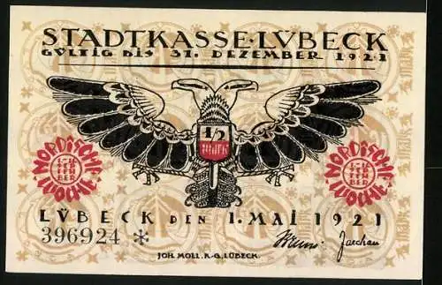 Notgeld Lübeck 1921, 50 Pfennig, Die Mehrtürmige Kirche