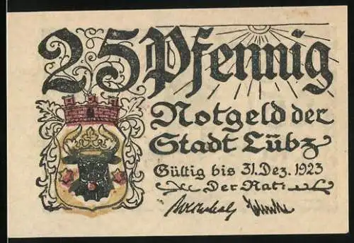 Notgeld Lübz 1923, 25 Pfennig, Der Alte Turm der Eldenburg