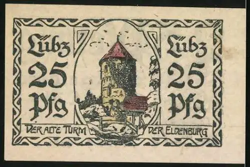 Notgeld Lübz 1923, 25 Pfennig, Der Alte Turm der Eldenburg