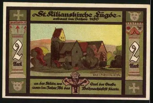 Notgeld Lügde 1921, 2 Mark, Die St. Kilianskirche