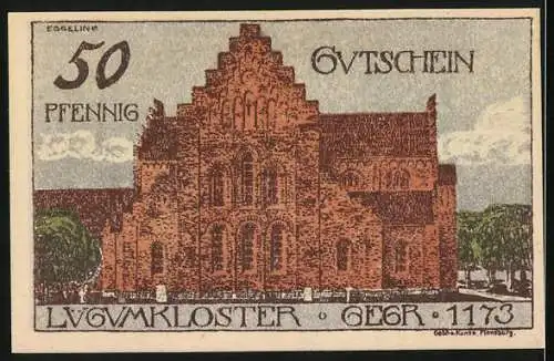 Notgeld Lügumkloster 1920, 50 Pfennig, Ansicht des Klosters