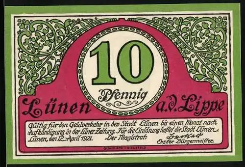 Notgeld Lünen 1921, 10 Pfennig, Eisengiesser bei der Arbeit