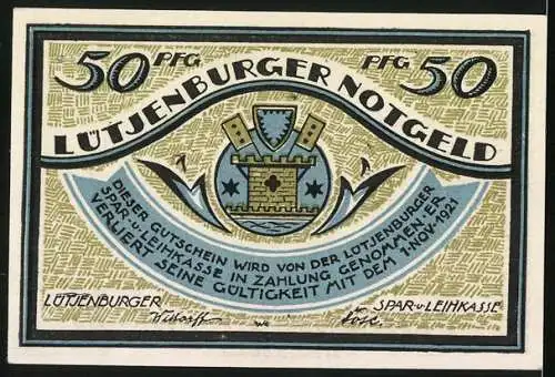 Notgeld Lütjenburg, 50 Pfennig, Buttermlichskrieg, der erste Schuss