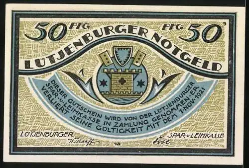 Notgeld Lütjenburg, 50 Pfennig, Buttermlichskrieg, Auszug der Lütjenburger