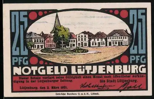 Notgeld Lütjenburg 1921, 25 Pfennig, Platzpartie, Der Turm