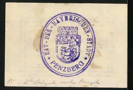 Notgeld Penzberg 1917, 5 Pfennig, Gedruckt von J. P. Himmer in Augsburg