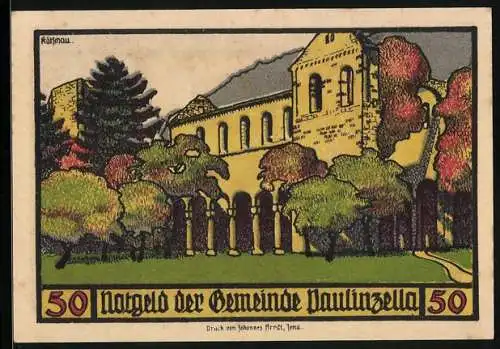Notgeld Paulinzella, 50 Pfennig, Blick auf die Klosterruine