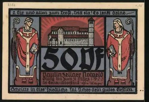 Notgeld Paulinzella, 50 Pfennig, Licht scheint in die Klosterruine