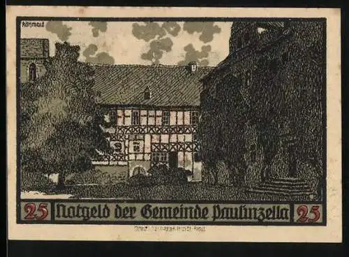 Notgeld Paulinzella, 25 Pfennig, Blick auf ein Fachwerkhaus