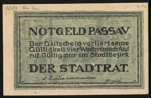 Notgeld Passau, 5 Pfennig, Flusspartie mit Ortsblick