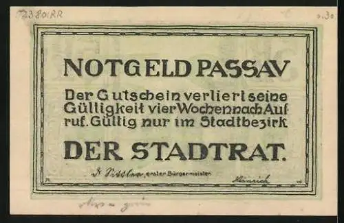 Notgeld Passau, 5 Pfennig, Flusspartie mit Blick zur Stadt