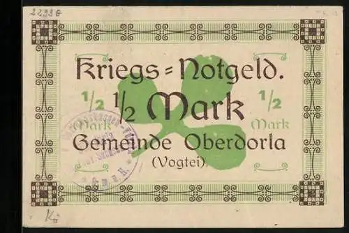 Notgeld Oberdorla /Vogtei, 1/2 Mark, Ein Kleeblatt