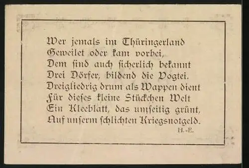 Notgeld Oberdorla /Vogtei, 1/2 Mark, Ein Kleeblatt