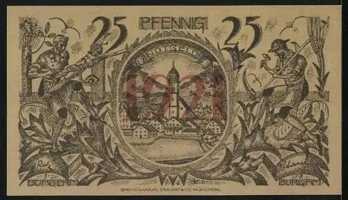 Notgeld Oberammergau 1921, 25 Pfennig, Ortsansicht mit der Kirche