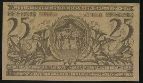 Notgeld Oberammergau 1921, 25 Pfennig, Ortsansicht mit Zentraler Kirche