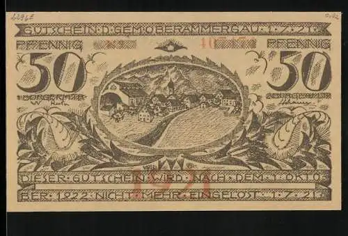 Notgeld Oberammergau 1921, 50 Pfennig, Der Fluss fliesst zur Ortschaft