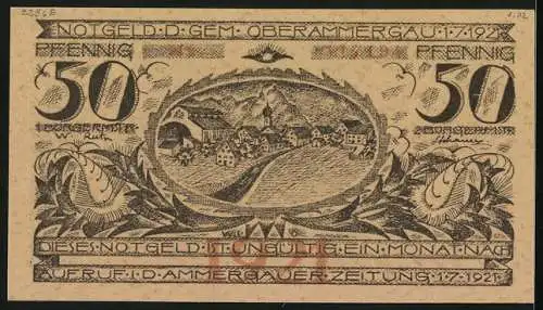 Notgeld Oberammergau 1921, 50 Pfennig, Konterfeis von P. Otm. Weiss und G. R. Daisenberger