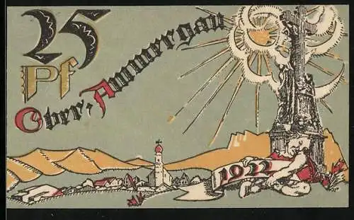 Notgeld Oberammergau 1922, 25 Pfennig, Die Sonne scheint aufs Wegkreuz