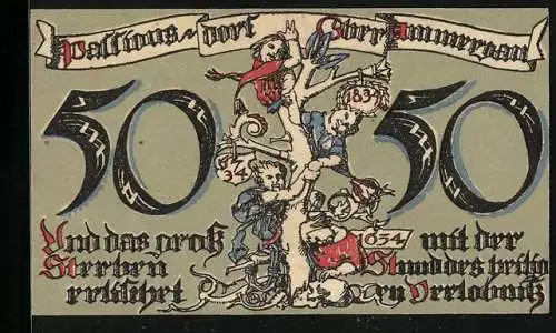 Notgeld Oberammergau 1922, 50 Pfennig, Gesamtansicht gegen die Berge