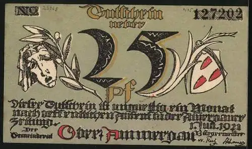 Notgeld Oberammergau 1922, 25 Pfennig, Das Wegkreuz in der Sonne