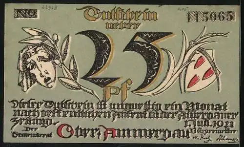 Notgeld Oberammergau 1922, 25 Pfennig, Das Wegkreuz in der Sonne vor der Ortschaft