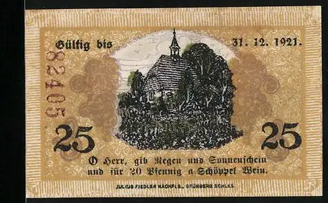 Notgeld Grünberg i. Schlesien, 50 Pfennig, Blick auf die Kirche