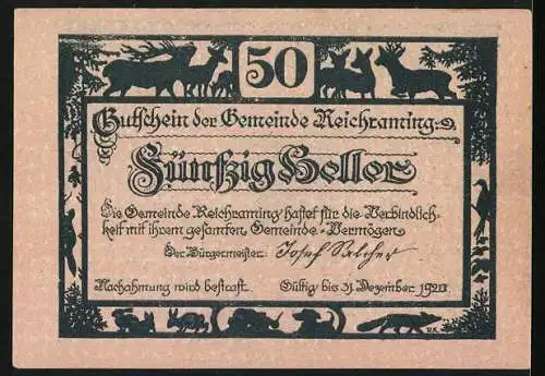 Notgeld Reichraming 1920, 50 Heller, Tausendjährige Eiche am Arzberg