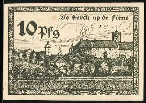 Notgeld Vienenburg a. H. 1921, 10 Pfennig, Ortsansicht mit Burg