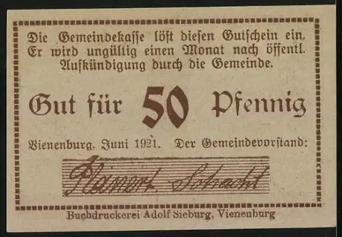 Notgeld Vienenburg a. H. 1921, 50 Pfennig, Ritter und Schmied
