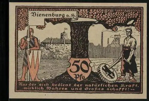 Notgeld Vienenburg a. H. 1921, 50 Pfennig, Schmied und Ritter