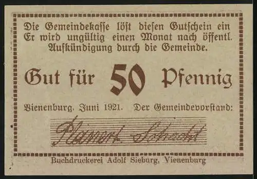 Notgeld Vienenburg a. H. 1921, 50 Pfennig, Schmied und Ritter