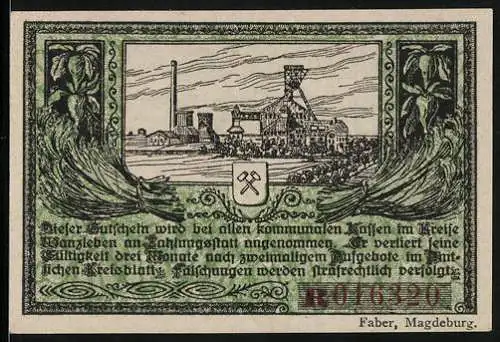 Notgeld Wanzleben 1920, 5 Pfennig, Blick auf die Industrie