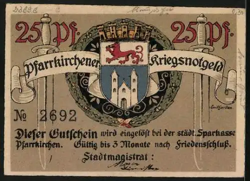 Notgeld Pfarrkirchen a. Rott., 25 Pfennig, Brunnen am Rathaus