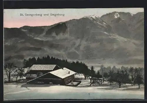 AK Stans, St. Georgenberg, Ortspartie im Schnee