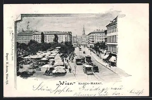 AK Wien, Nasch-Markt mit Strassenbahn