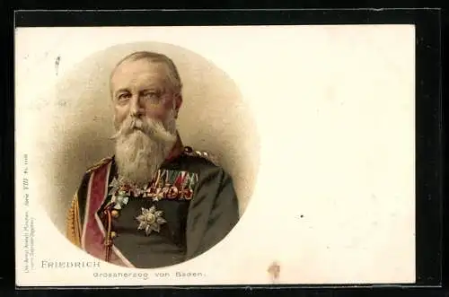Lithographie Grossherzog Friedrich von Baden in Uniform