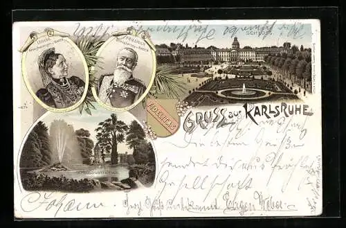 Lithographie Karlsruhe, Schloss, Friedrich und Louise, Grossherzogliches Paar von Baden