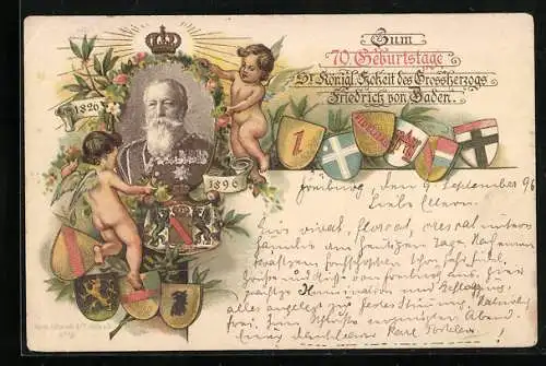 AK Königliche Hoheit des Grossherzogs Friedrich von Baden, Portrait des Monarchen, Jubiläum zum 70. Geburtstag