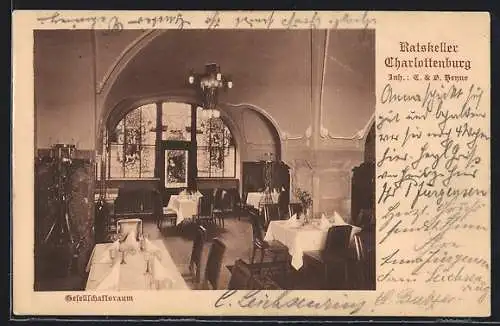 AK Charlottenburg, Gasthaus Ratskeller, Gesellschaftsraum, Innenansicht