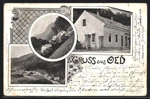 AK Waldegg, Oed, Gesamtansicht aus der Vogelschau, Ortspartie