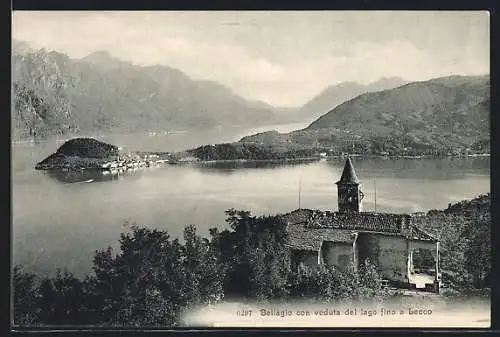 AK Bellagio, Panorama con veduta del lago fino a Lecco