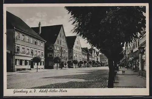 AK Günzburg a. D., Platz mit Geschäften