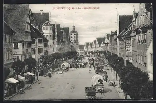 AK Günzburg a. D., Hauptstrasse mit Markt