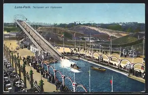 AK Berlin-Halensee, Luna-Park, Terrassen am Halensee, Wasserrutsche