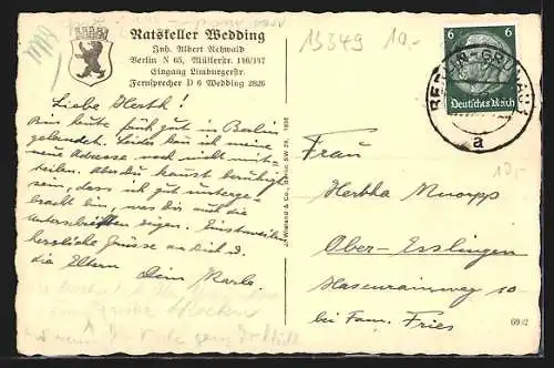 AK Wedding, Gasthaus Ratskeller, Teilansicht