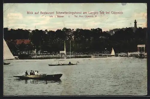 AK Berlin-Köpenick, Blick auf Restaurant Schmetterlingshorst am Langen See, J. Bittner, Leuchtturm