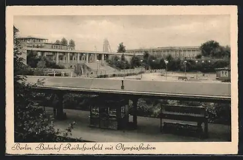 AK Berlin-Charlottenburg, S-Bahnhof Reichssportfeld mit Olympiastadion