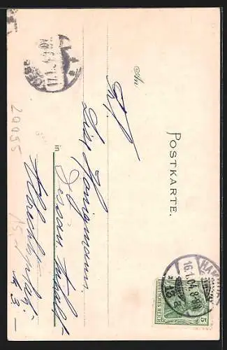 Lithographie Hübsche Vierländerin in Tracht, Wappen und Ortsansicht